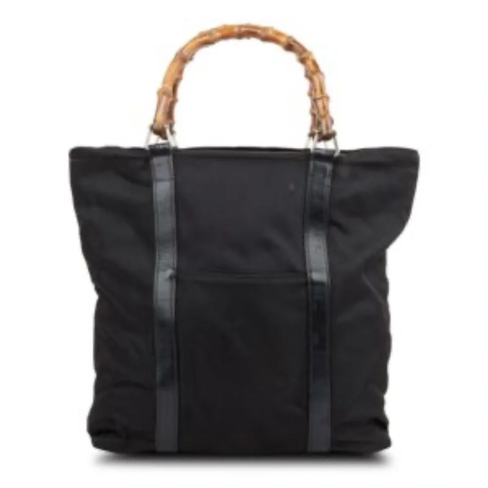 GUCCI Vintage Nylon Bamboo Top Handle Tote - Picture 1 of 16